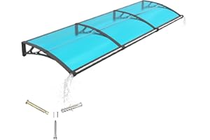 GGNEBAI Door Canopy Outdoor Awning with Drainage,300x100 cm Polycarbonate Rain Shelter with ABS Brackets,Polycarbonate Sheet,UV,Snow Protection for Porch,Front Door, Patio, Window, Deck