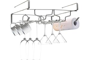 Hisdricus Porta Bicchieri Sospesi,Porta Bicchiere da Vino Sospeso,Portabicchieri Sospeso,Sospesi per Calici Bicchiere da Vino,Portabicchieri Appendere, ideale per bar, caffè, ristorante,grigio