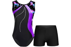 iEFiEL Mädchen Glitzer Turnanzug Ärmellose Leotards Rückenfrei Ballettanzug mit Strass Ballettkleidung Gymnastikbody Tanzkostüm