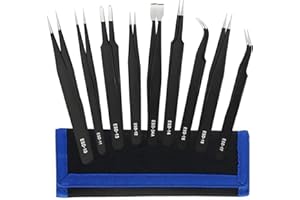 VAKLER 9 sztuk pęsety precyzyjne ESD, szczypce do modelowania w zestawie etui ze stali nierdzewnej antystatyczne pędzle cienka końcówka do biżuterii elektronicznej naprawa sprzętu laboratoryjnego