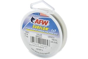 American Fishing Wire Surflon Nylon Coated 1x7 Stainless Steel Leader Wire - Fishing Leader Line for Salzwasser, 4,5 kg Test - 113,4 kg Test in Bright, Black, Camo in 9,1 m, 30,5 m, 91,4 m und 0,3 m