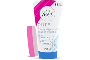 Veet Pure Hair Removal, in Shower Cream, Body & Legs, Normal Skin, 150ml Each, 1 Sponge, Long Lasting Smoothness, Hydrates & Exfoliates Skin, Least Number of Ingredients (Packaging May Vary)