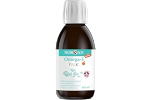NORSAN OMEGA 3 FISK hautement dosé 150 ml/oméga-3 pour enfant 1.120mg par dose journalière/omega 3 enfant avec EPA & DHA/dose journalière 1 cuillère à café huile de poisson