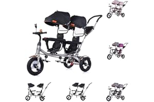 Chipolino Tricycle Dreirad 2Play Zwei Kinder bis 50 kg Gummireifen Lenkstange, Farbe:Black