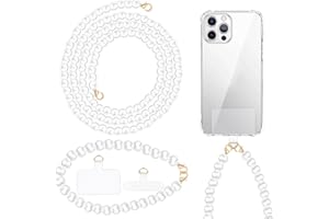 TOPCZY 2 Pièces Pearl Chaîne de Cou Téléphone Portable, Chaîne de Téléphone Pendentifs à Porter du Cou, Cordon de Perles Blanches Téléphone pour Sac D'épaule Étui Téléphone