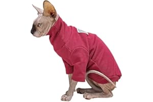 PAVEL KORCHAGIN Sphynx Hairless Cat Clothes Turtleneck Sweater - Cats & Small Dogs Wear Soft Cotton Breathable Pullover for Devon Rex, Cornish Rex, Bambino, Peterbald and Elf (Cherry Red M)