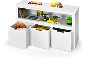 KOMFOTTEU Armario para Juguetes con 3 Cajones con Ruedas, Estantería Infantil de Madera, Mueble de Almacenamiento con Estante Abierto, Contenedor para Habitación Infantil, Oficina