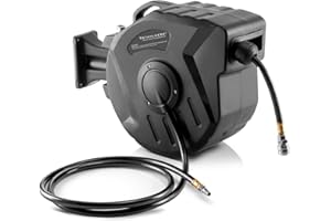 STAHLWERK Druckluft-Schlauchtrommel 20 + 2 m mit Aufroll-Automatik (erhältlich in 10 m, 20 m, 30 m) – bis 18 Bar Standard-Schnellkupplung, Snap-Funktion, robustes Kunststoffgehäuse mit Wandmontage-Set