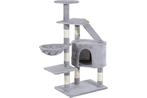 PawHut Cat Tree Kitten Scratching Post Scratch Scratcher Climb Activity Center Play House Pet Furniture 125cm (Grey)