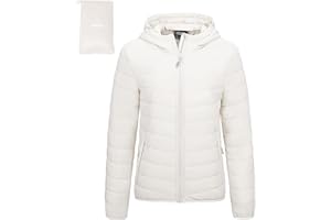 Outdoor Ventures Chaqueta acolchada ligera para mujer, chaqueta de entretiempo, cálida chaqueta de invierno con capucha, chaqueta acolchada con bolsillos para ocio, senderismo