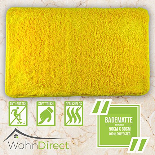 Designer Badematten 3er SPAR-SET | 3 x Flauschige Badvorleger 45 x 45 cm + 50 x 80 cm + 60 x 100 cm | Rutschfest & Waschbar | Geeignet für Fußbodenheizung & Badezimmer | Gelb | – MIT WC-AUSSCHNITT - 7