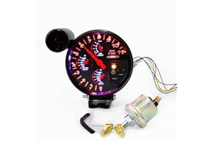 Riloer 4 in 1 Car Speed ​​Gauge, 12V 5inch Automotive Tachometer Gauge with Seat and Gear Shift Light, Oil Press, Car Water Oil Temp