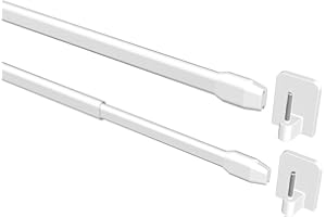 Flairdeco Vitragestangen mit Klebehaken, Scheibenstangen oval, Metall-Kunststoff, Weiß, ausziehbar 60-100 cm, 2 Stück