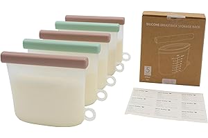 ANA BABY Silicone Breastmilk Storage Bags | 5 Pack of Reusable Bags for Breastfeeding | BPA Free, Food Grade Silicone & 210ml / 7oz Capacity |Double Sealed to Prevent Leakage | Self- Standing