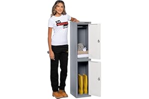 The Workplace Depot Small Storage Lockers, 1-3 Door Heavy Duty Metal Locker with Key Lock & Hanging Rail for Schools, Clubs & Leisure Centres (Grey, 2 Door)