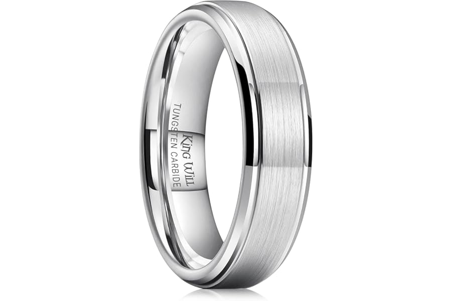 King Will Basic Men's Tungsten Carbide Ring 6mm/7mm/8mm Polished Beveled Edge Matte Brushed Finish Center Wedding Band