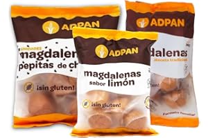 Adpan Pack de Magdalenas Sin Gluten de Sabores Variados. Magdalenas Individuales Tradicionales, Limón y Chocolate. Ideales para Desayuno y Merienda. 24 Unidades