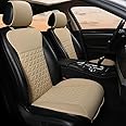 Black Panther 1 Pair Luxury PU Leather Front Car Seat Covers Protectors Compatible with 95% Cars - No Heating (Saloon/SUV/Pickup Truck/Van) - Beige