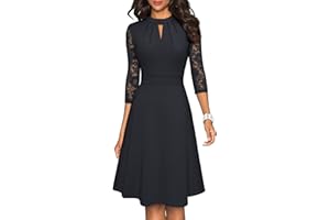 HOMEYEE Damen Elegant Hollow Out Spitze Swing Retro Party Cocktailkleid A234
