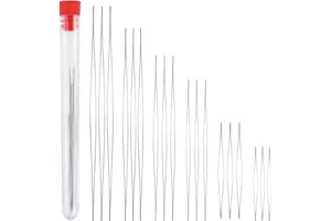 GUDQVOZIHG Lot de 18 aiguilles à perles - 6 tailles - Aiguilles à perles à gros œil - Aiguilles à perles avec bouteille d'aiguille - Aiguilles à perles pour enfiler des perles - Aiguilles à coudre en acier