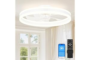 ‎SUNKENET SUNKENET Deckenventilatoren mit Beleuchtung, 50cm Lampe mit Ventilator, 3000K-6500K Dimmbare LED Deckenventilator mit Licht, Deckenventilatorlampe für Schlafzimmer,6-Gang,Timer,Leise, Weiß