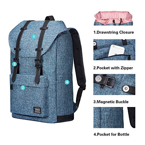 Rucksack Damen Herren Vintage KAUKKO Reiserucksack Studenten Rucksack Laptop Rucksack f  r 14  Notebook L  ssiger Daypacks Schultaschen of 2 Side Pock