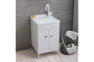 Kiamami Valentina Mueble lavadero 50 cm Blanco con Tabla de Lavado extraíble |Pratico