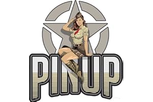 HOTRODSPIRIT mini sticker pin up militaire et gros logo pin up 7.5x7 cm autocollant look année 50 rock roll