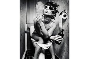 QUANHUA Toilette de Mode Sexy Femme Impressions sur toile, Bar Moderne Fille Fumer et Boire Dans les Toilettes Peinture en Noir et Blanc Photo Poster- sans cadre,A,40x60cm