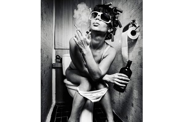 Toilette de Mode Sexy Femme Impressions sur toile, Bar Moderne Fille Fumer et Boire Dans les Toilettes Peinture en Noir et Blanc Photo Poster- sans cadre,A,A2 42x60cm