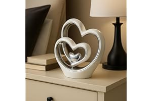 The Enchanted Garden Bringing Gardens To Life Silver Heart Ornament – White & Silver Ceramic Decoration – Modern Couple Sculpture – Wedding Gift – Ornaments for Living Room (25.5cm)