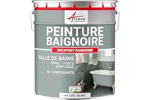 ARCANE INDUSTRIES Peinture BAIGNOIRE LAVABO : Résine Salle de Bain pour Baignoire émail, acrylique et fonte - 2.5 kg (jusqu'à 8 m² en 2 couches) Blanc - RAL 9003