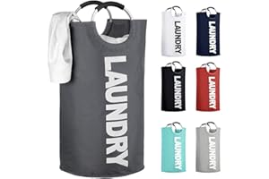 IHOMAGIC Panier a Linge Sac à Linge Pliable et Impermeable Sac de Rangement avec Poignée Corbeilles à Linge Sac Amovible Lavable pour vêtement Sale 85L pour la Chamber Hôtel Dortoir Gris foncé