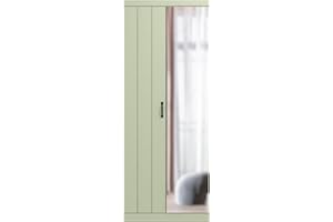 Galano Allington 2 Door Wardrobe with Mirror - Stylish & Sturdy Wardrobe - Bedrrom Furniture with Hanging Rail Storage (Light Green)