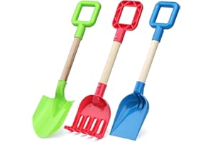DILABNDA Jumbo Beach Shovels for Kids, Heavy Duty Plastic Sand Shovels, 40CM Sand Beach Toys Set for Toddler, Wood Handle Beach Scoop Toys for Sandbox Sandpit, Digging Garden Spade Tools