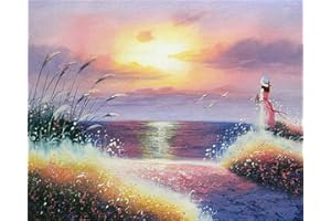 YEESAM ART Stationery Girl at Sunset Seaside, Paint by Numbers 16x20 inch DIY Painting Kits for Home Wall Decor (Sunset, Without Frame)