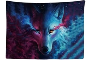 Ulticool – Tapisserie Murale Décorative Chambre - Loup Yeux Couleur Nature Animaux - 200 x 150 cm Grand – Papier Peint Tissu – Tapestry Aesthetic Wall - Décoration Panoramique