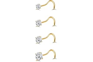 YADOCA 4 Piezas 14K Oro 20G Piercings Nariz Acero Quirúrgico Cubic Zirconia Tornillo Recto L Forma de la Nariz Stud Oro Piercings Nariz Joyería 1.5/2/2.5/3mm