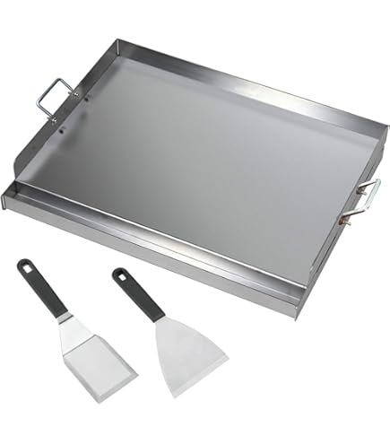 FINEUNAN Roestvrijstalen grillplaat, 40 x 30 x 8 cm, universele BBQ plancha van dik 2 mm en roestvrij staal, geschikt voor Weber gasgrill en houtskoolgrill, grillplaat met grillspatel schraper
