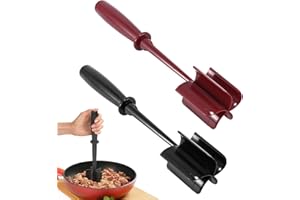OUZHOU Mince Masher Meat Chopper, 2pcs Mince Meat Masher with 5-Blade Head, Heat Resistant Meat Masher, Non Stick Mix Potato Masher, for Home Kitchen Hamburger Meat, Beef, Potato, Fruit,