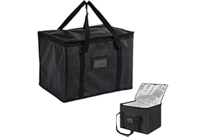 Uskerb Large Food Delivery Bag, Insulated Thermal Bag for Hot and Cold Food, 43x30x31 cm, Commercial Grade, Reusable, Black