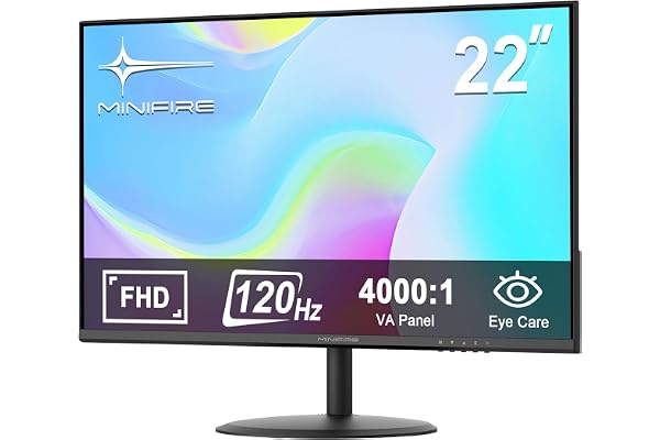 Minifire Écran PC 22 Pouces FHD (1920 x 1080), 120Hz, 107% sRGB, Mode Faible lumière Bleue, Angle de Vision de 178°, Design de Mode Ultra Edge, Adaptive-Sync, HDMI 1.4×2-MF22X3AH