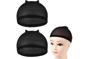 Kryzulax 2 Pezzi Parrucca Tappi,Cuffia per Parrucca,Calotte per Parrucche di Nylon,Copricapo Elastici a Rete,Unisex Copricapo Elastici a Rete, Copricapo di Parrucche per Uomini e Donne-Nero