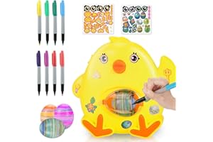 Wishstar Decoratore di Uova di Pasqua, Macchina per Decorare Uova con Spinner, 8 pennarelli Colorati,3 Uova e 2 Adesivi, Regali Fai da Te per i Bambini di Pasqua