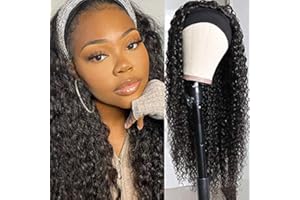 FEIBIN Perruque Bandeau Femme Naturelle Brésilien Sans Colle Cheveux Humains 16 Pouces Headband Wig Frisée Cheveux Longue Brésilienne Pour les Femmes Deep Wave Glueless Human Hair Wig Noires
