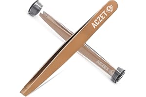 ACZET Eyebrow Tweezers Professional Titanium Precision Tweezers for Eyebrows Plucking, Ingrown Hair Remover (Rose Gold)