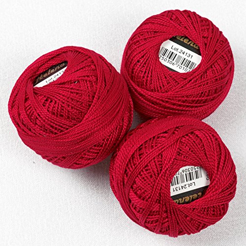 3 er Set ( = 3 Knäuel je 10 g ) Stickgarn / Perlgarn - 100 % Baumwolle , farbecht mercerisiert , - qualitativ hochwertig - perfekt zum Sticken , egal ob Kreuzstich , Stielstich , Spannstich Plattstich oder Nadelmalerei, zum Sofort-Loslegen - aus dem KAMACA-SHOP (Rot)