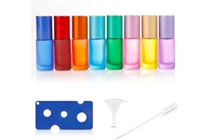 Ätherische Öle Roller Flaschen, StarryTiger 8 Stück Multicolor Glas Roller Flaschen mit Edelstahl Roller Bällen, Glasflaschen für Ätherische Öle Nachfüllbares Glasflaschen mit Zubehörteile (5ml)