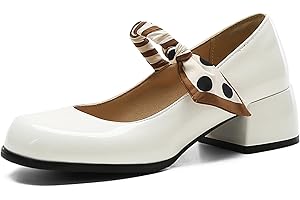 Lizoleor Mary Jane Talons Chunky Bout Carré Cuir Verni Femmes Chaussures