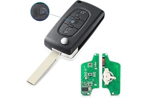 AULESSE Peugeot Carcasa Mando Llave de Coche 3 Botones 433MHz PCF7941 Chip para Peugeot 207 307 407 Citroen C2 C3 C4 C5 Berlingo Picasso CE0523 Llave Remota Plegable
